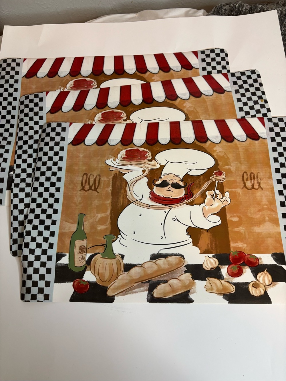 Vintage fat Chef Illustration Kitchen Placemat Set of 3 - Red, Black, White